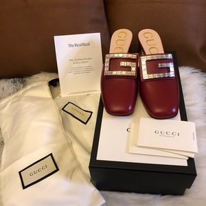 Like New Gucci Leather Mule Crystal G, Size 35.5